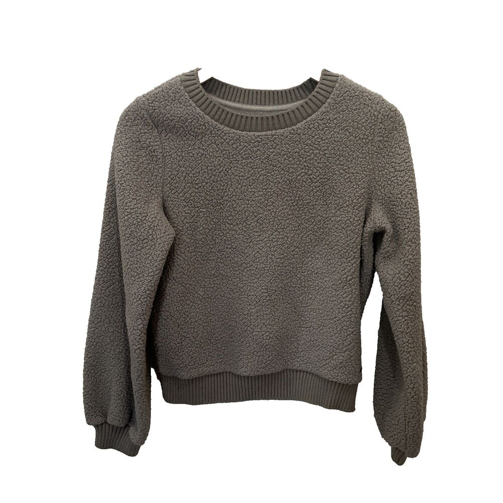 Abercrombie & Fitch Soft A&F Sherpa Brown Gray Crew Neck Pullover Sweatshirt XS